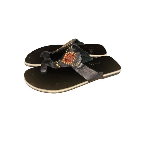 Handcrafted Leather Toe Ring Sandal Kwame B  8.5 Black Brown Sunburst Artsy Boho - Picture 10 of 11